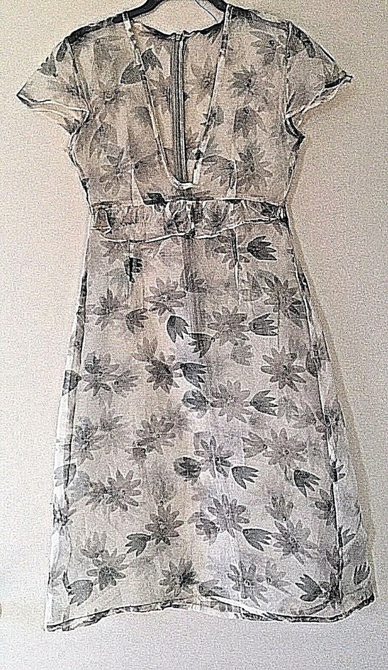 Cottagecore SIGAL DEKEL Sheer Silk Floral Fitted Dress Ivory Ruffle VNeck XS Lot